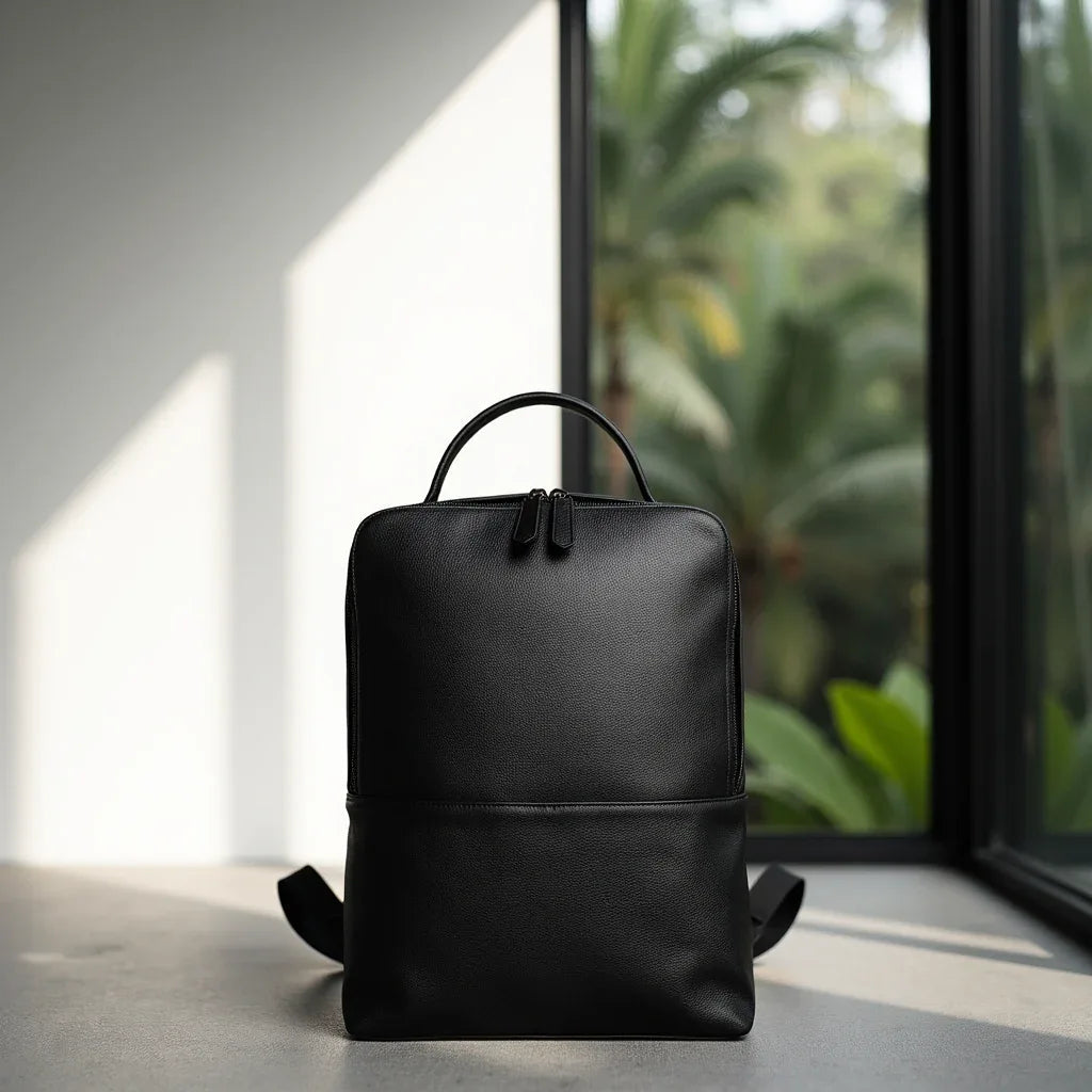 Skald Pebbled Leather Backpack – Black