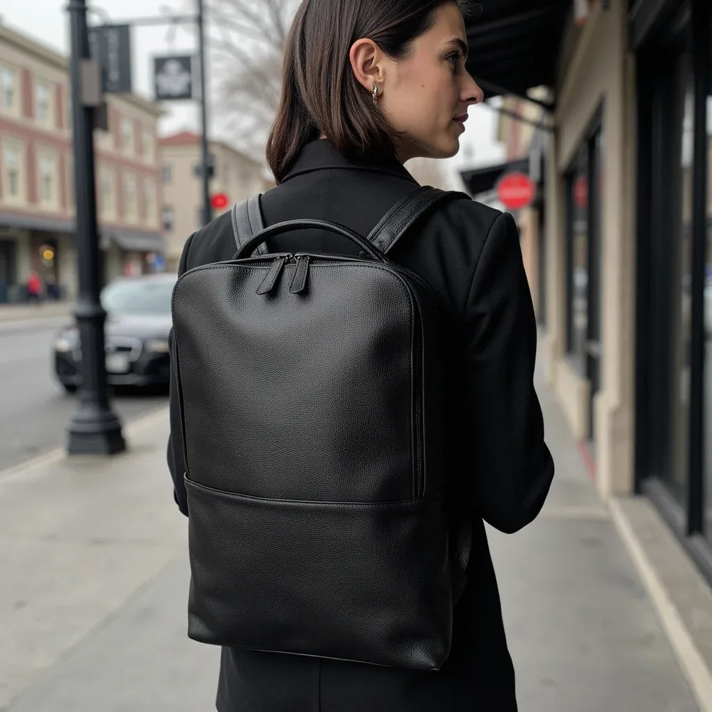 Skald Pebbled Leather Backpack – Black